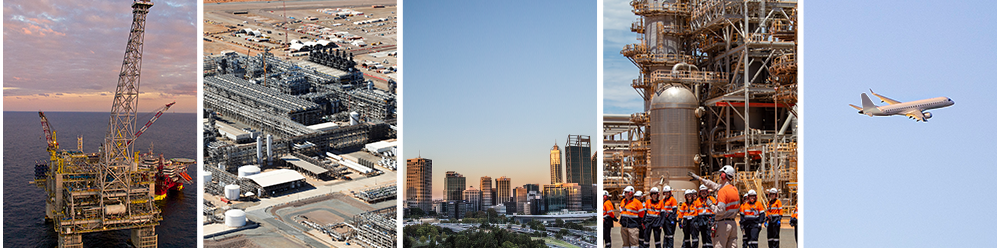5 images including chevron australia workplaces and a plane