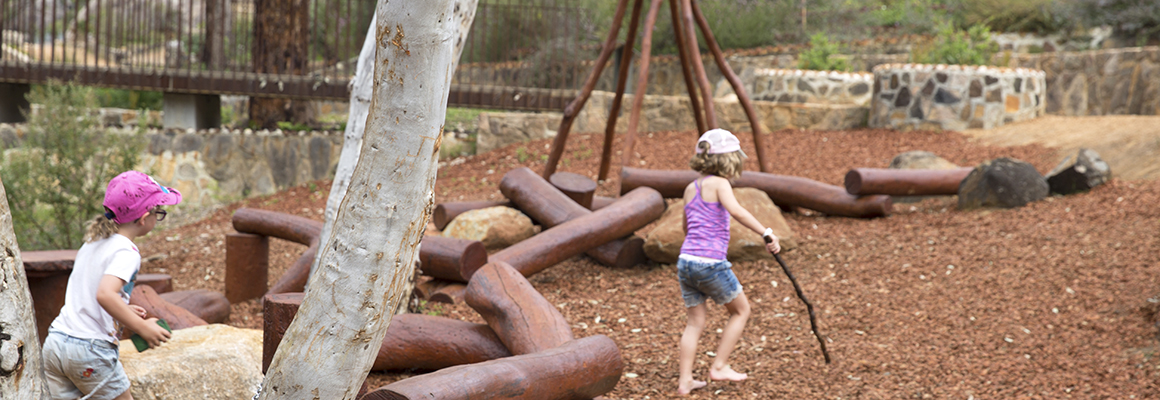 Two girls playing in the nature playground at John Forrest National Park
