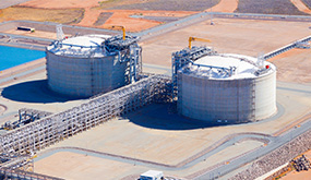LNG storage tanks.