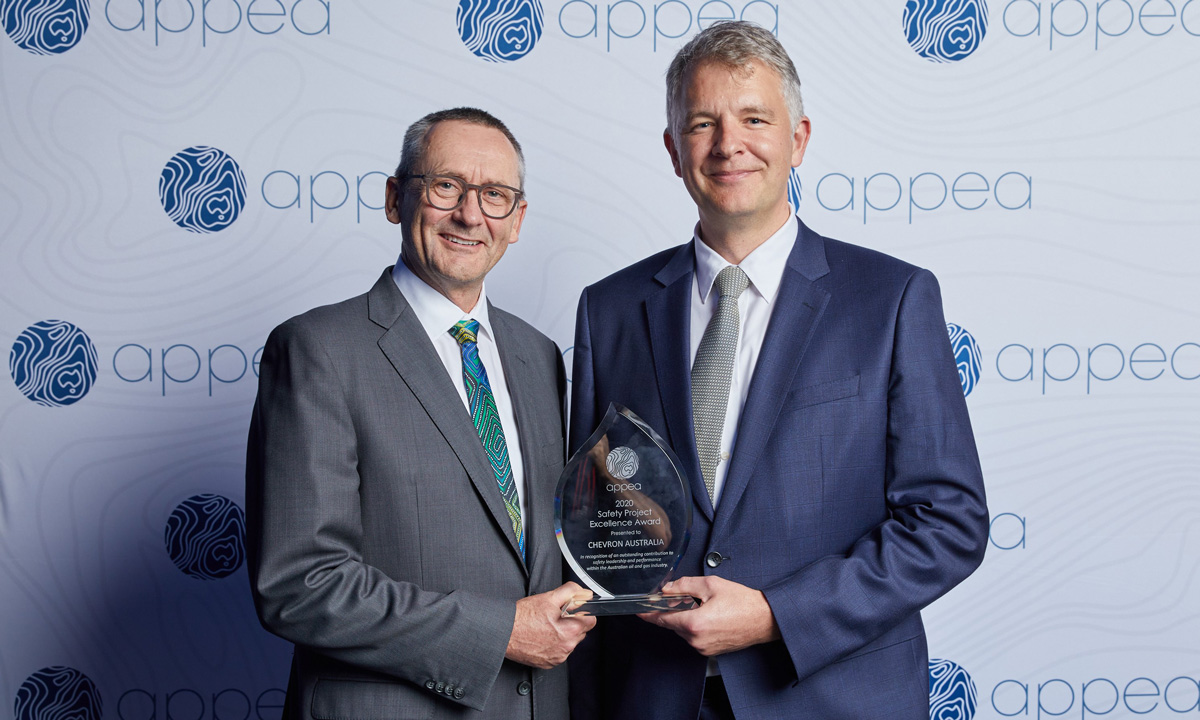 2021 APPEA Safety Excellence Award accepted by Director of Operations Kory Judd and Chief Medical Officer Dr Max Hills (image courtesy APPEA)