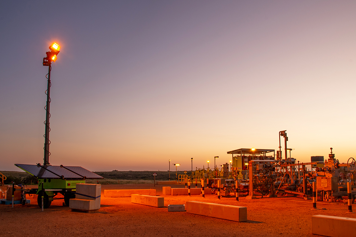 Mobile solar lighting towers on Barrow Island. 