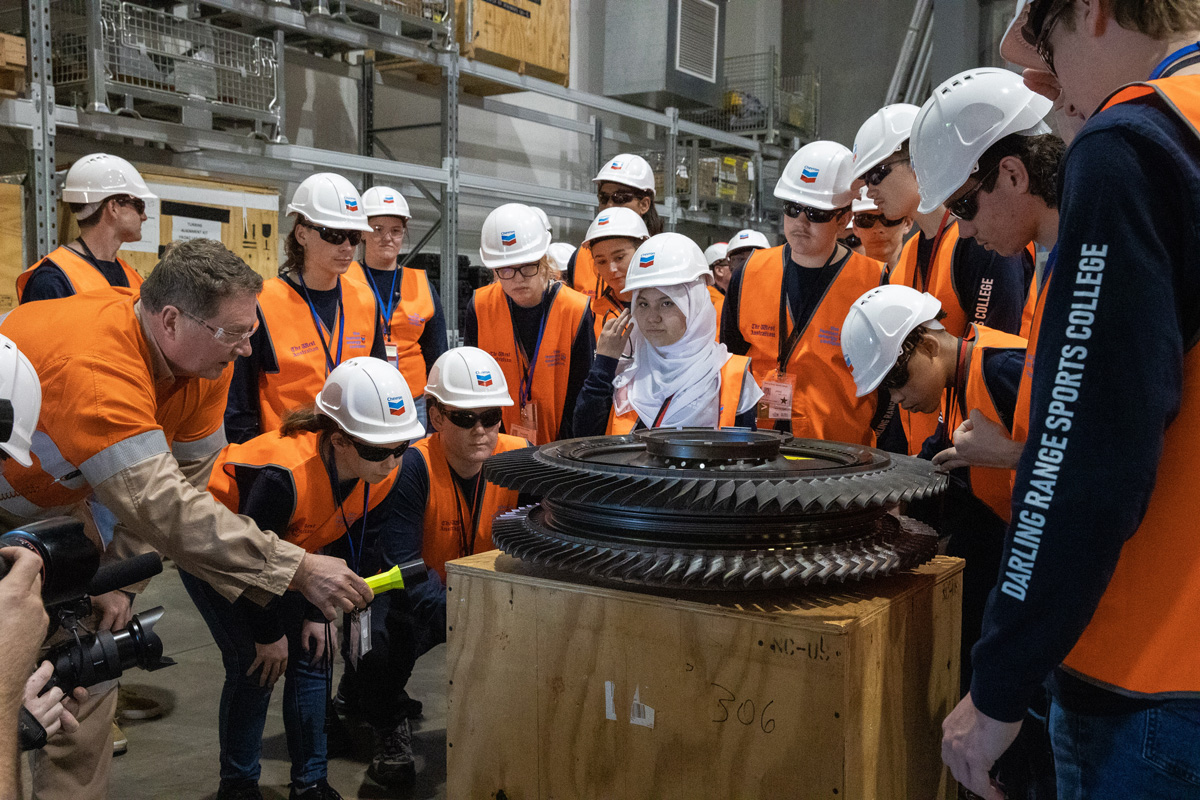 Students inspect equipment at Chevron-operated Wheatstone with RTS On Tour
