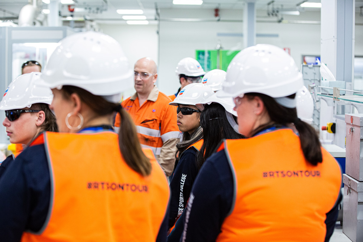 Staff brief RTS On Tour students at Chevron-operated Wheatstone