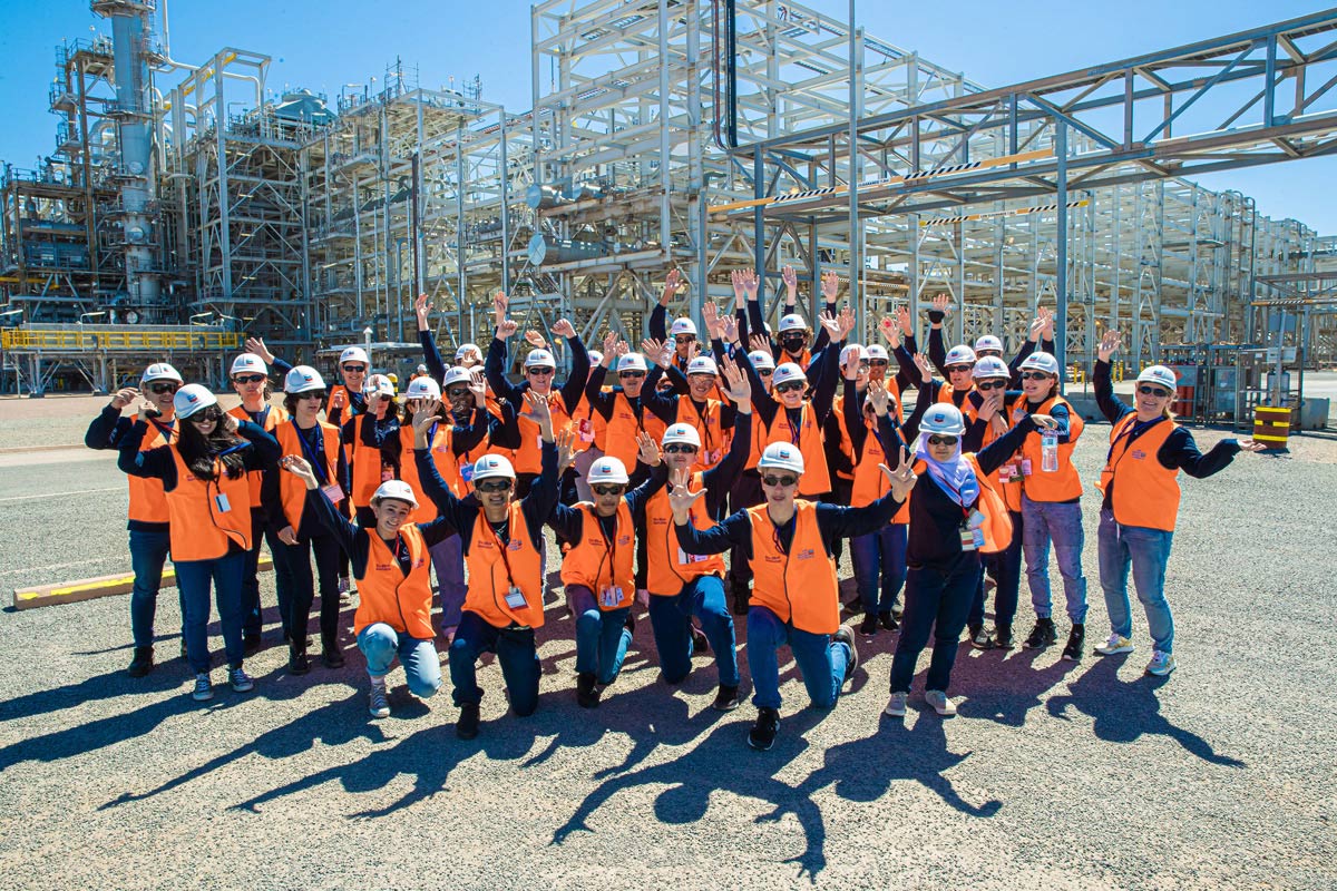RTS On Tour students pose for group photo at Chevron-operated Wheatstone