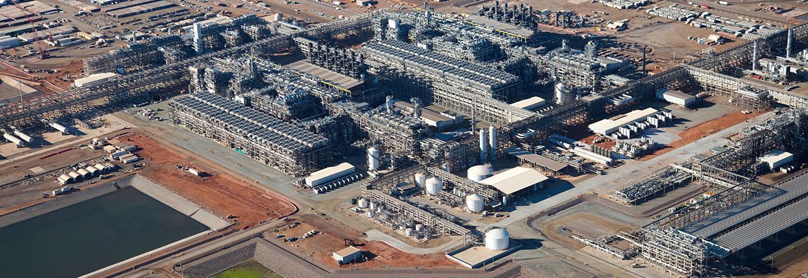 aerial image of Wheatstone LNG Train 1 and 2